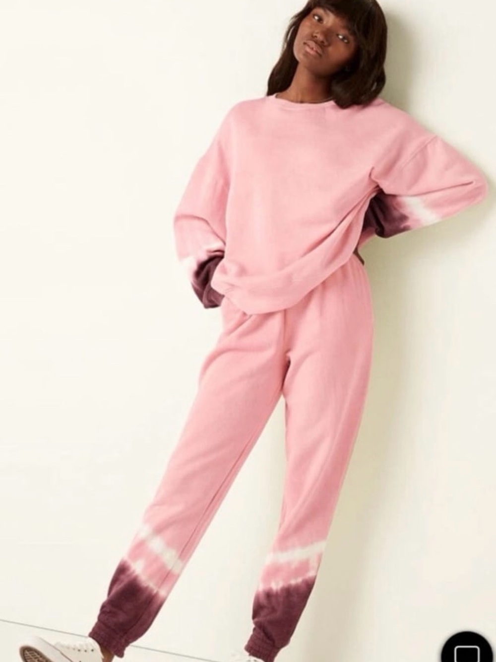 Victorias Secret Pink XL CREW SWEATSHIRT & JOGGER PANTS SET Pink Tie Dye Siz
